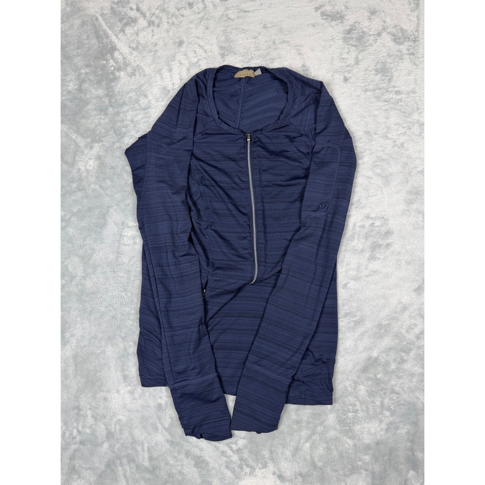 Athleta Womens Navy Blue Space Dye Full Zip Ruched Back Athletic Jacket Size S